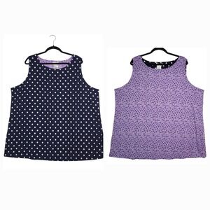 Susan Graver Liquid Knit Reversible Tank Top Plus 3X Purple Navy Sleeveless Dots